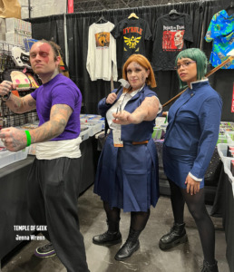 Todo, Nobara, and Maki cosplayers from the anime Jujutsu Kaisen.