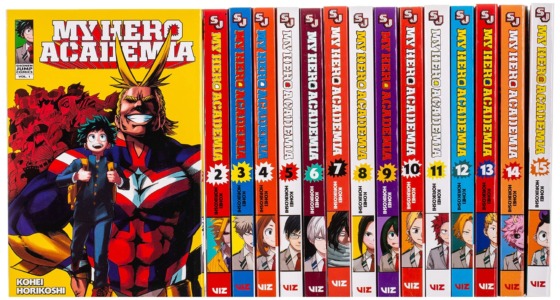 The first 15 volume's of My Hero Academia. Written by Kohei Horikoshi