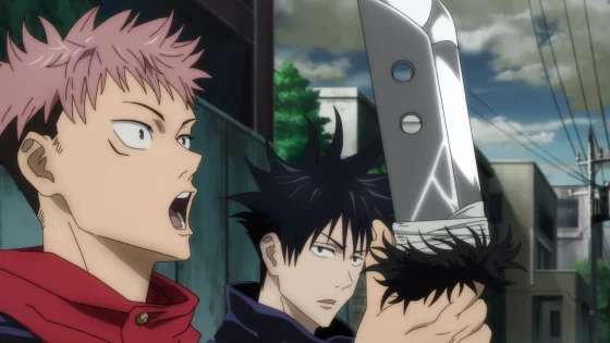 Yuji Itadori and Megumi Fushiguro in the anime Jujutsu Kaisen. Itadori voiced by Adam McArthur