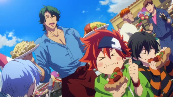 Joe (background) serving food to Reki and Miya (forefront)