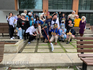 Jujutsu Kaisen group cosplayers at the meetup on day 3 of Anime LA