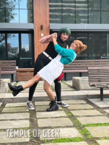 Nobara Kugisaki and Maki Zenin cosplayers at the Jujutsu Kaisen meetup on day 3 of Anime LA