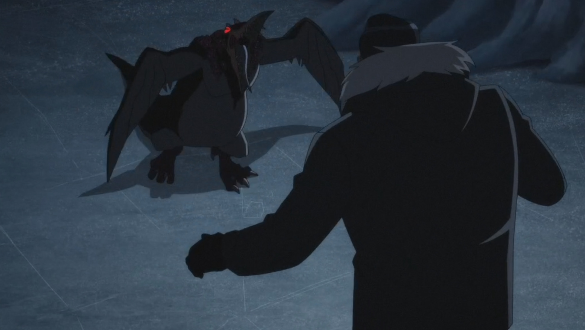 Bruce Wayne faces off with a mutated penguin