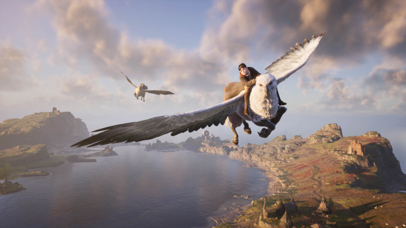 Picture shows player flying on a hippogriff