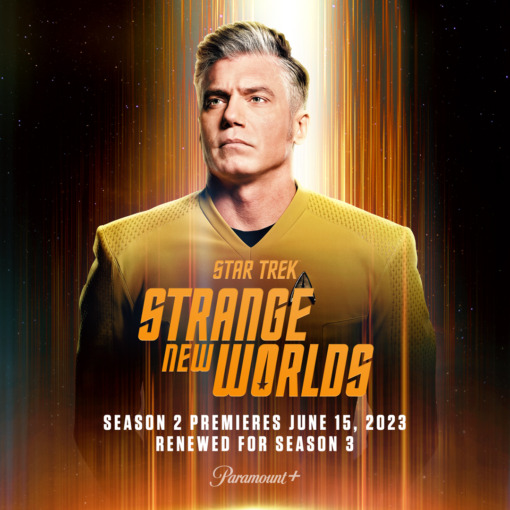 Anson Mount as Captain Pike on Star Trek Strange New Worlds Season 2 Premiere and Renewal Promo poster