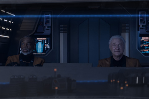 LeVar Burton as Geordi La Forge and Brent Spiner as Data in "Vox" onboard a shuttlecraft in Episode 309, Star Trek: Picard