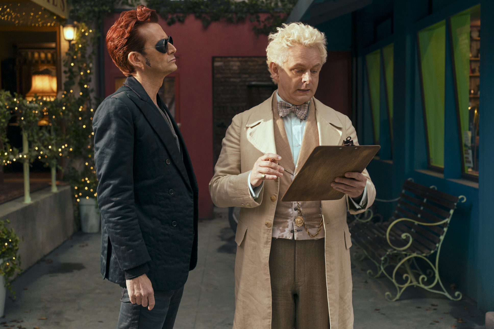 David Tennant (on the right as Crowley) and Michael Sheen (on the left as Aziraphale) in Good Omens season two