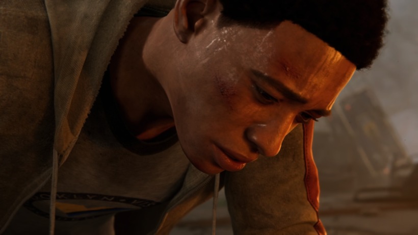 Miles is injured and sweating, having just lived through an attack that took his father's life.