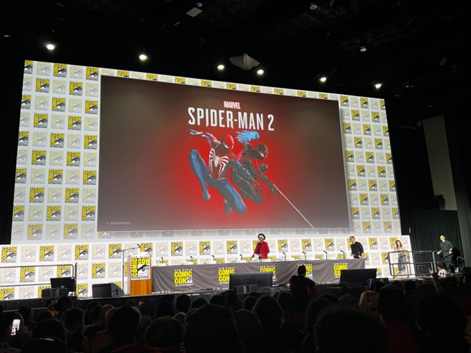 The Spider-Man 2 key art on display at SDCC's Hall H