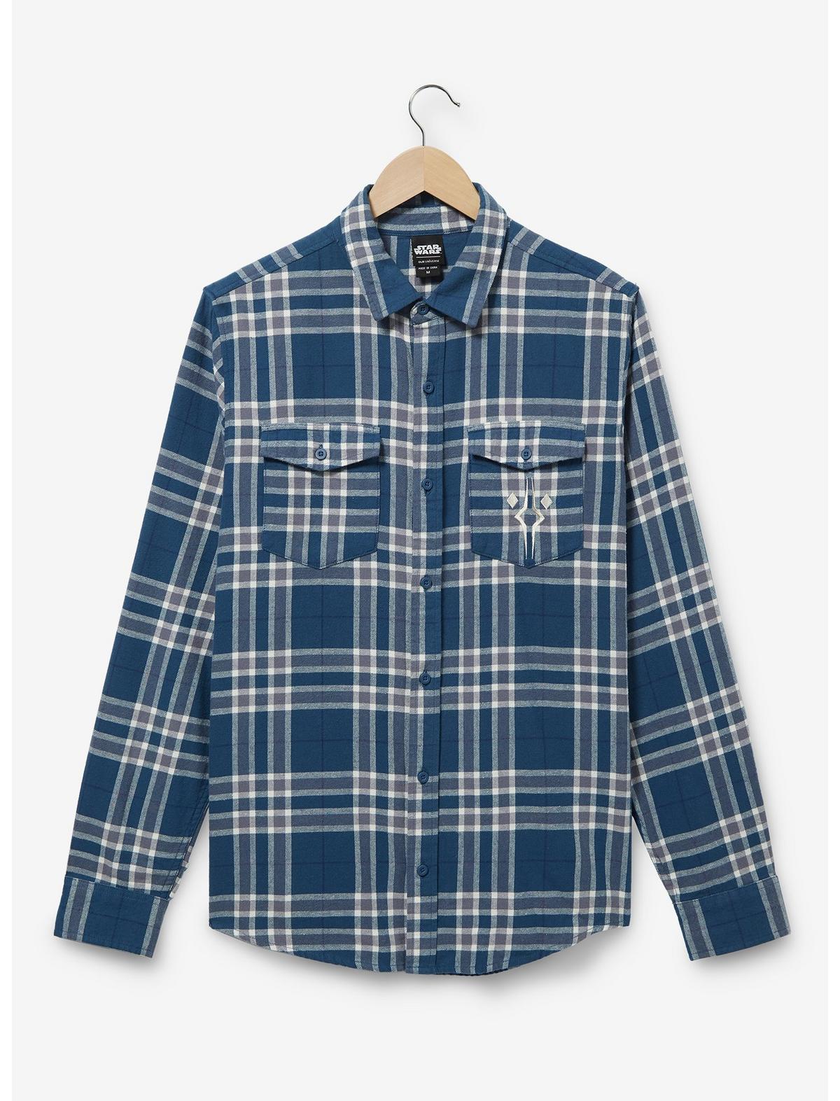 Blue flannel button up with I AM NO JEDI printed on the back