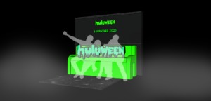 A rendering of four people on a couch taking a selfie with a display "Huluween: I survived 2023"