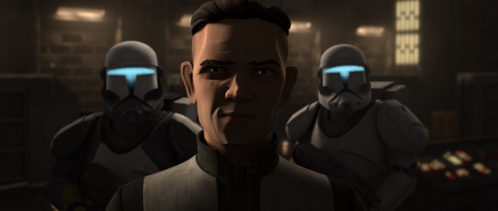 Dr. Hemlock smirks with two commando troopers behind him.