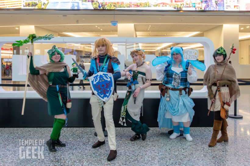 Cosplayers at a Legend of Zelda meetup inside the convention center