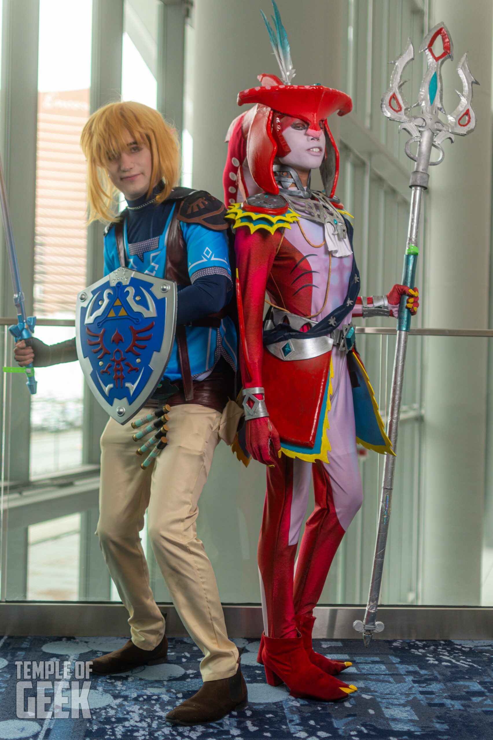 Cosplayers at a Legend of Zelda meetup inside the convention center