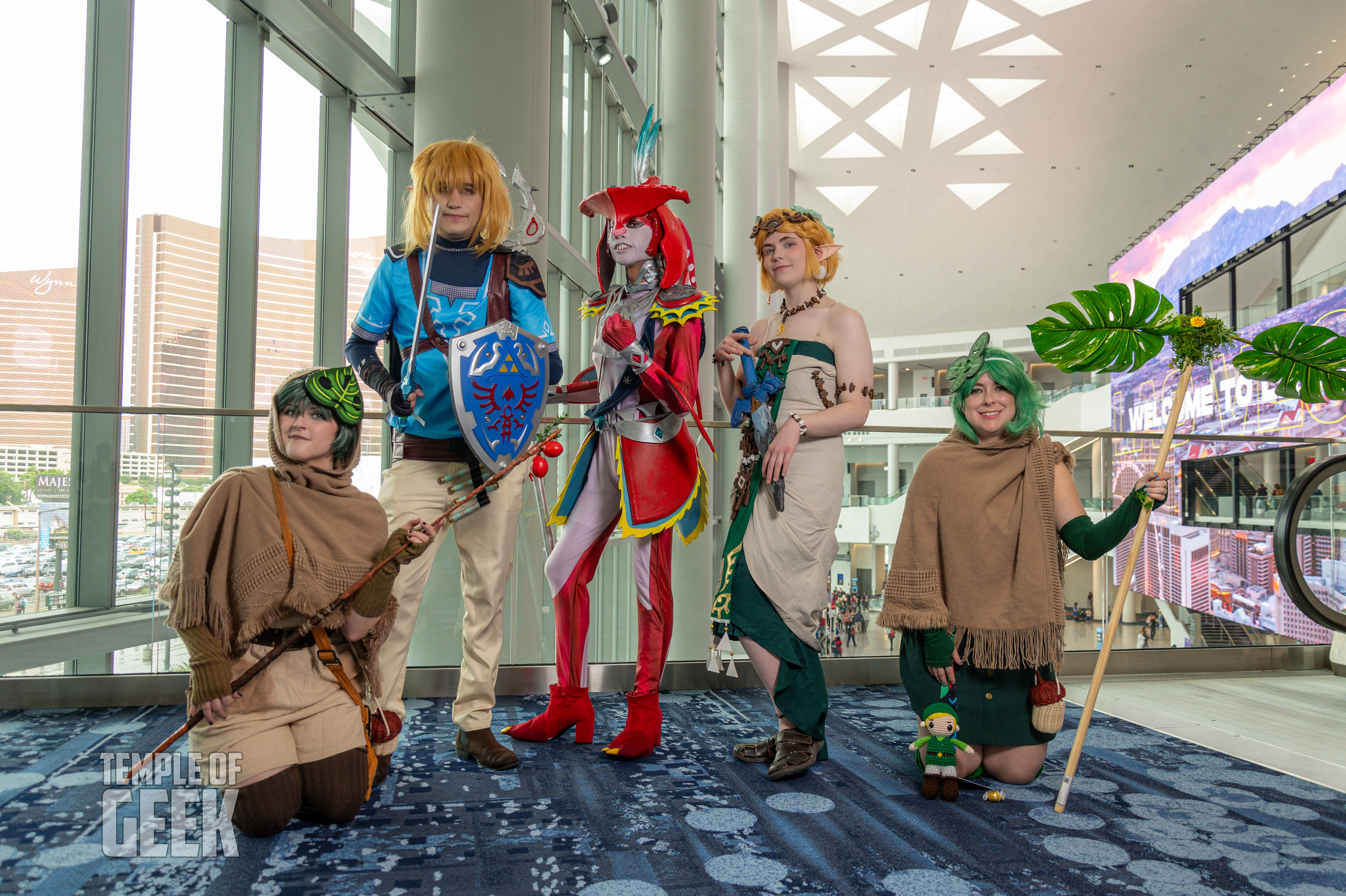 Cosplayers at a Legend of Zelda meetup inside the convention center