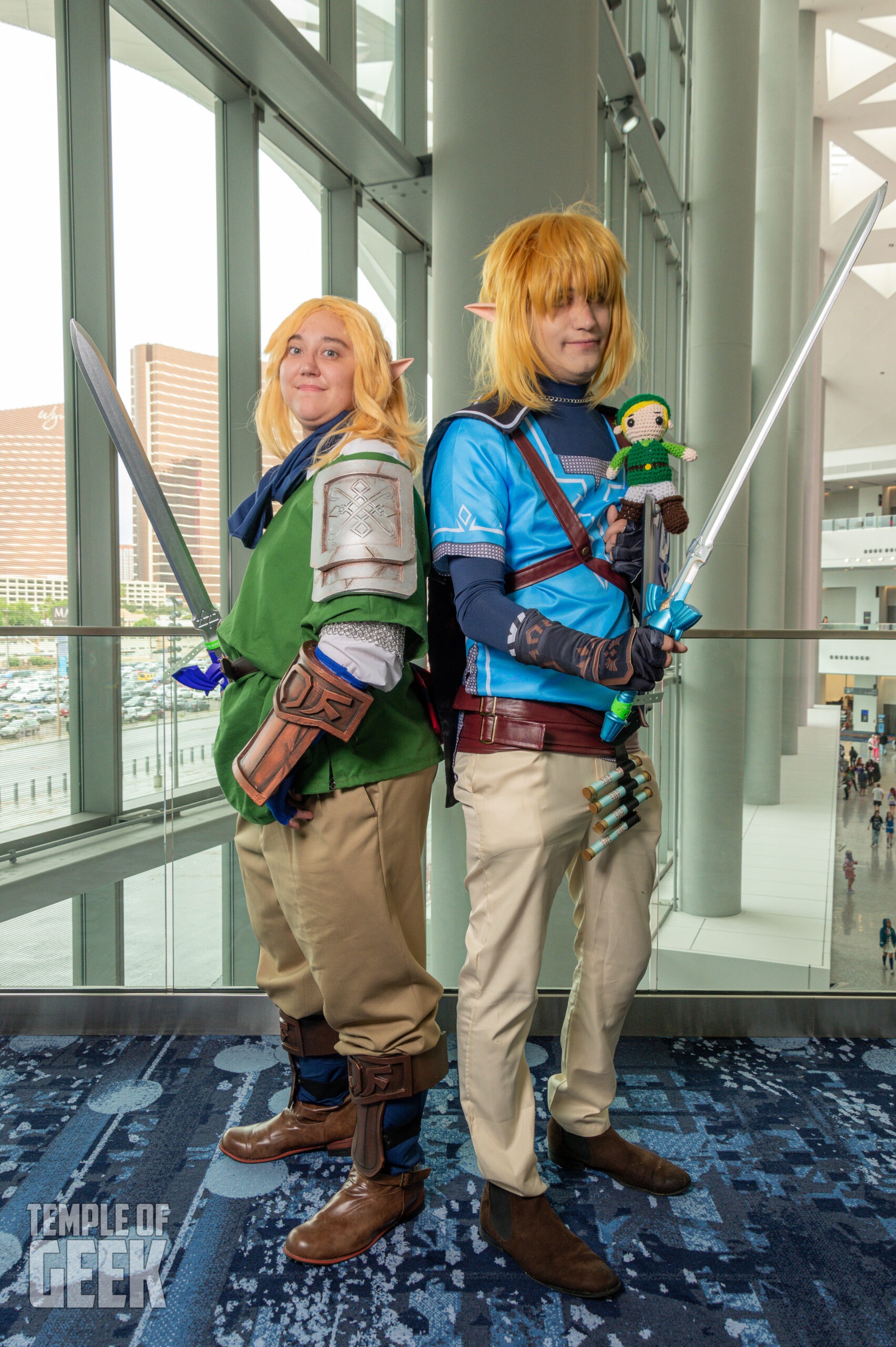 Cosplayers at a Legend of Zelda meetup inside the convention center