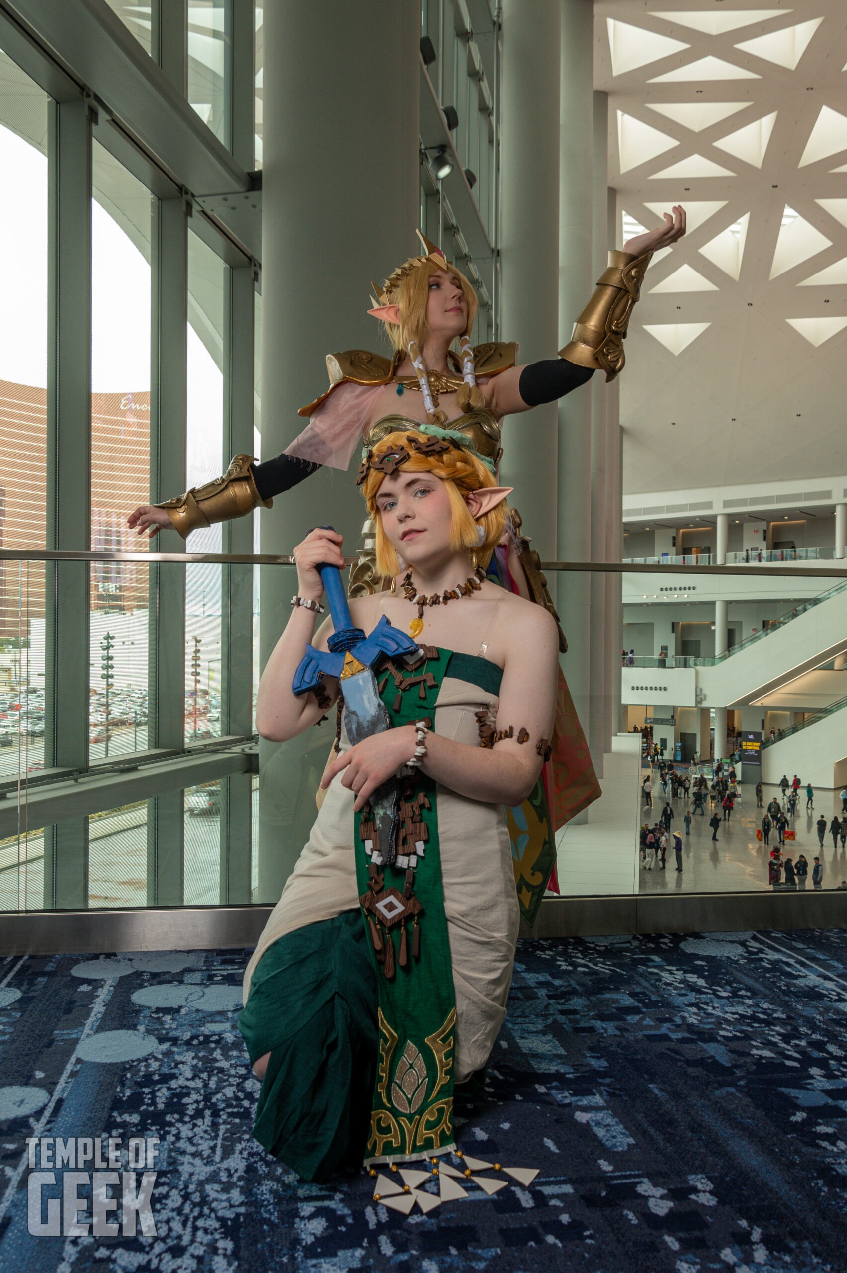 Cosplayers at a Legend of Zelda meetup inside the convention center