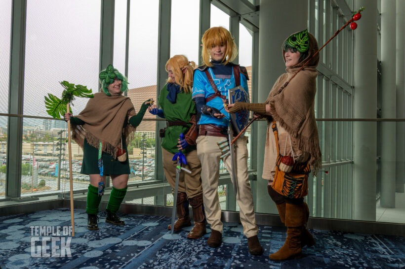 Cosplayers at a Legend of Zelda meetup inside the convention center