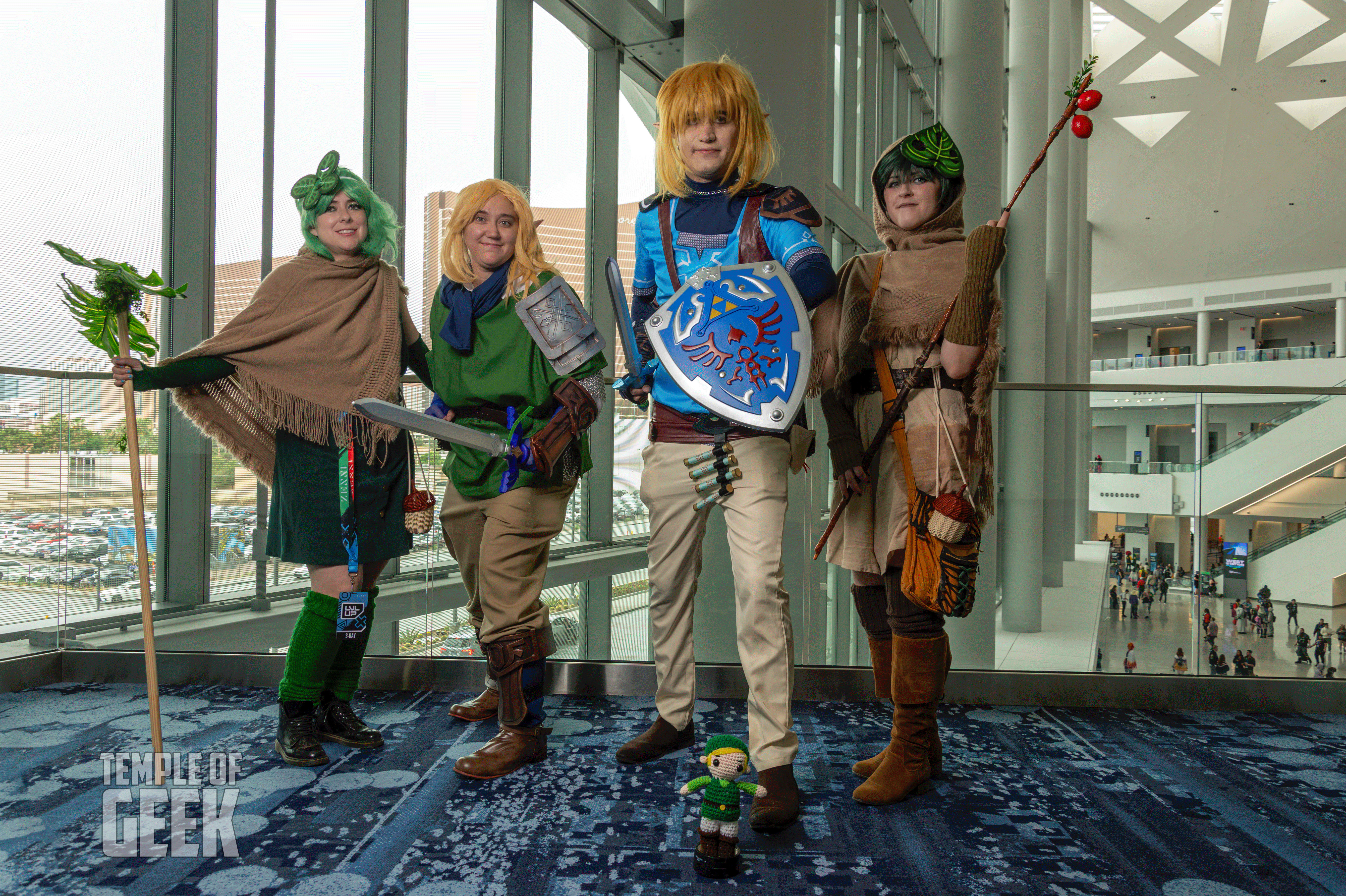 Cosplayers at a Legend of Zelda meetup inside the convention center