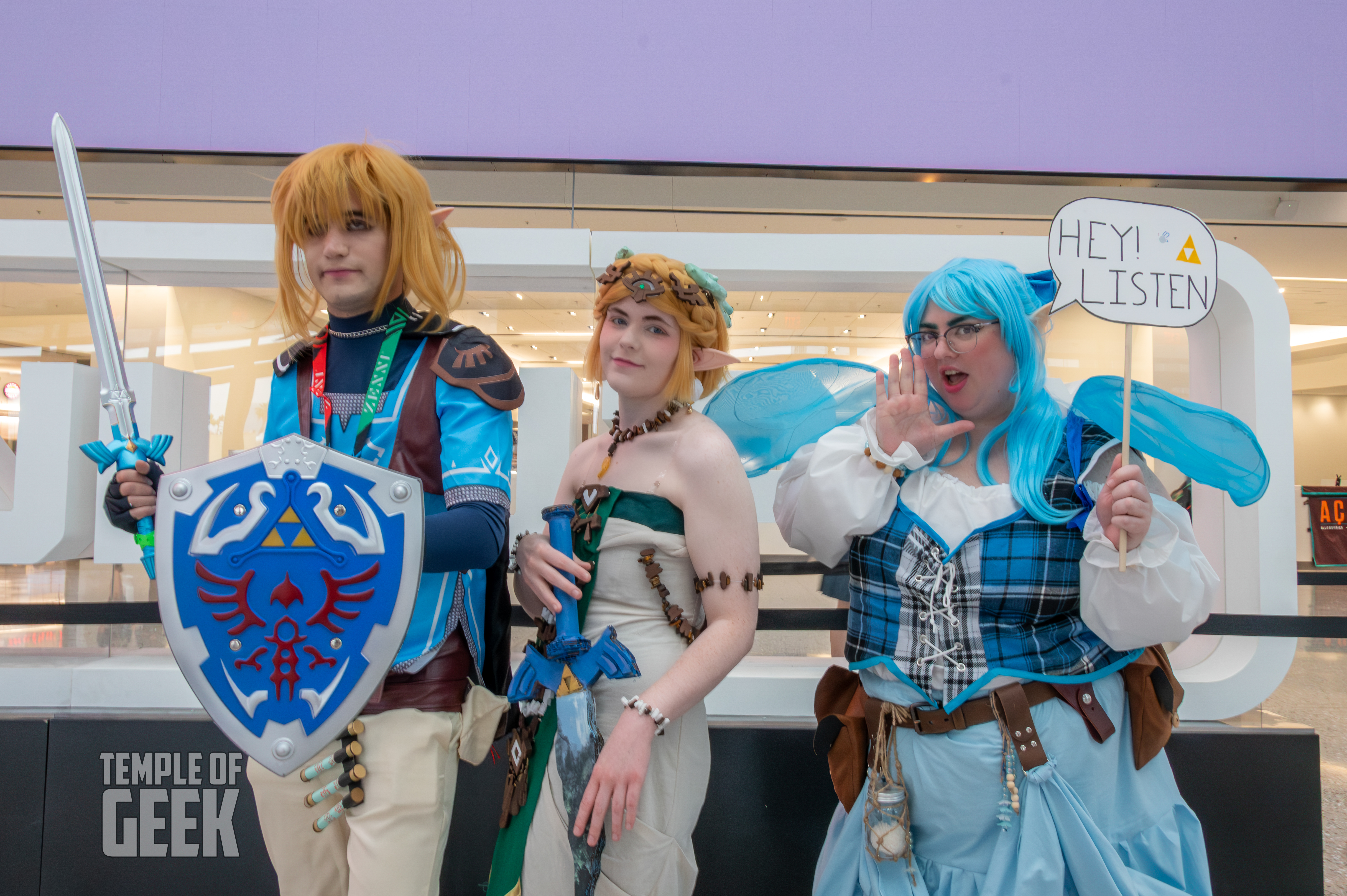 Cosplayers at a Legend of Zelda meetup inside the convention center