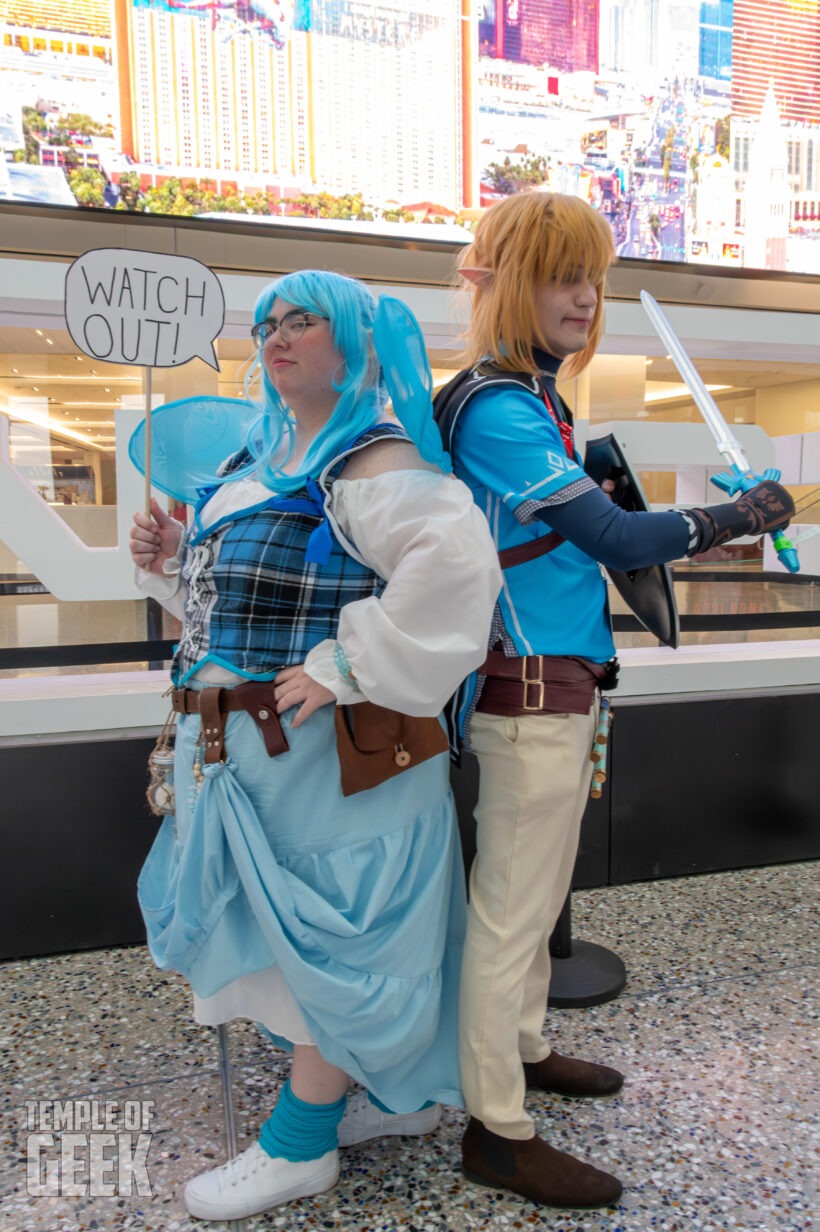 Cosplayers at a Legend of Zelda meetup inside the convention center