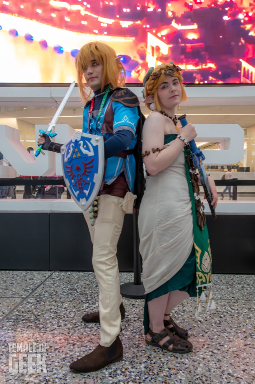 Cosplayers at a Legend of Zelda meetup inside the convention center