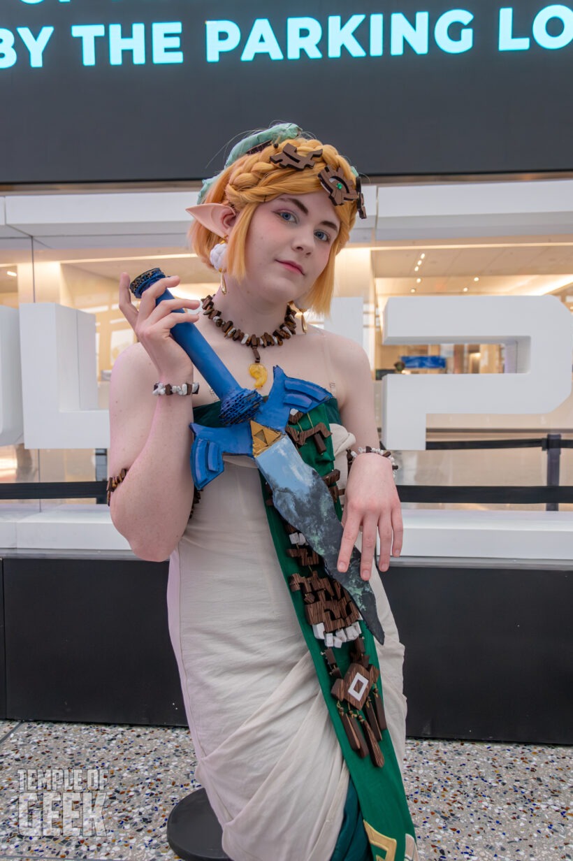 Cosplayers at a Legend of Zelda meetup inside the convention center