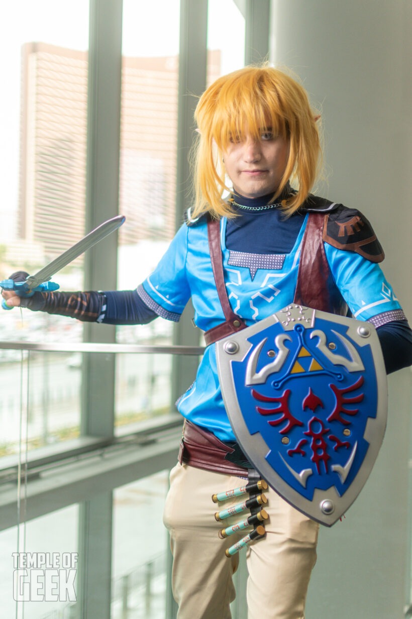 Cosplayers at a Legend of Zelda meetup inside the convention center