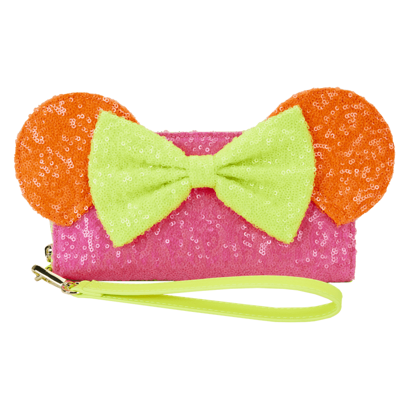 Minnie Mouse Exclusive Color Block Neon Sequin Zip Around Wristlet Wallet