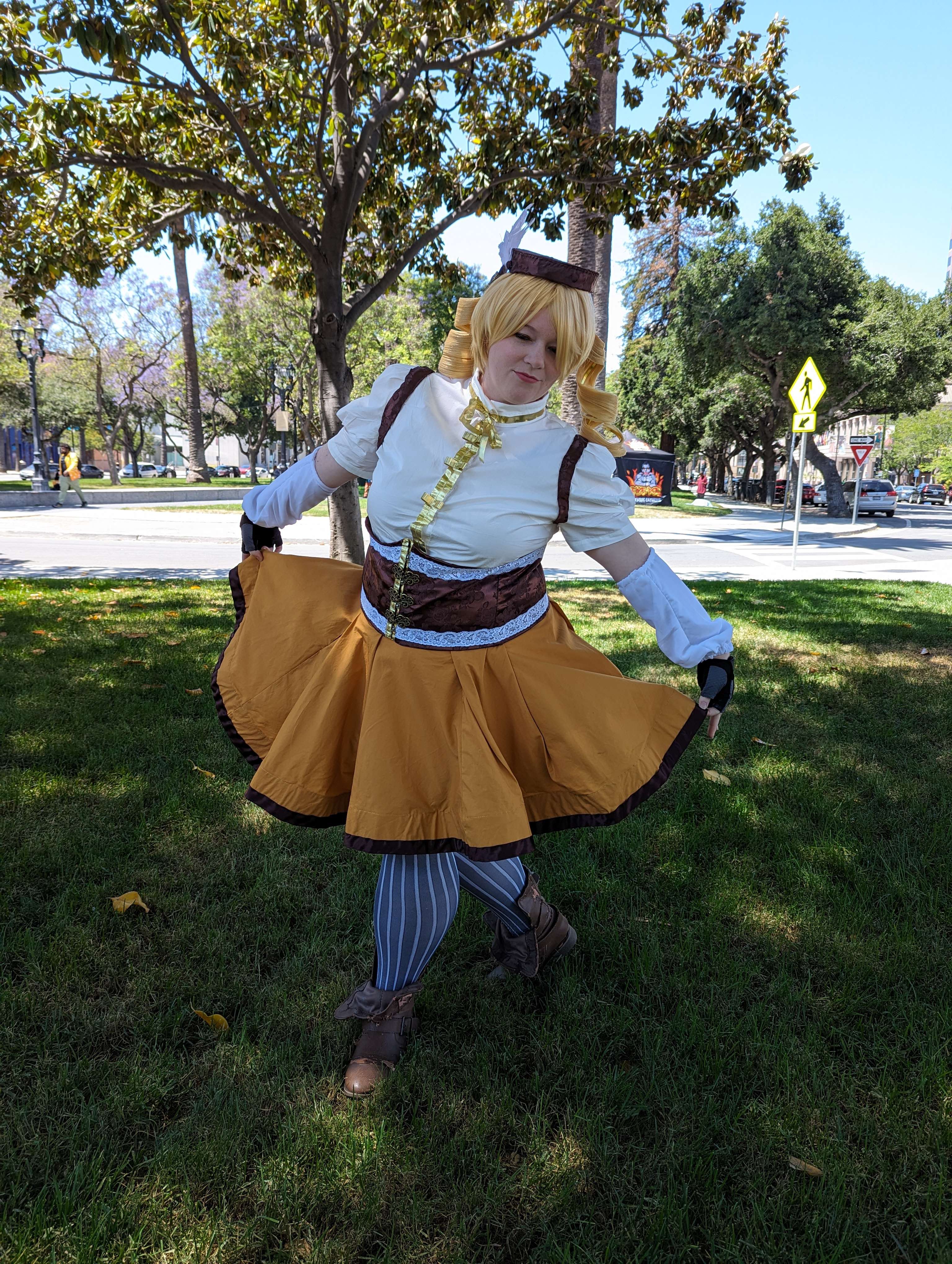 Cosplayer dressed up at Fanime outside the convention center