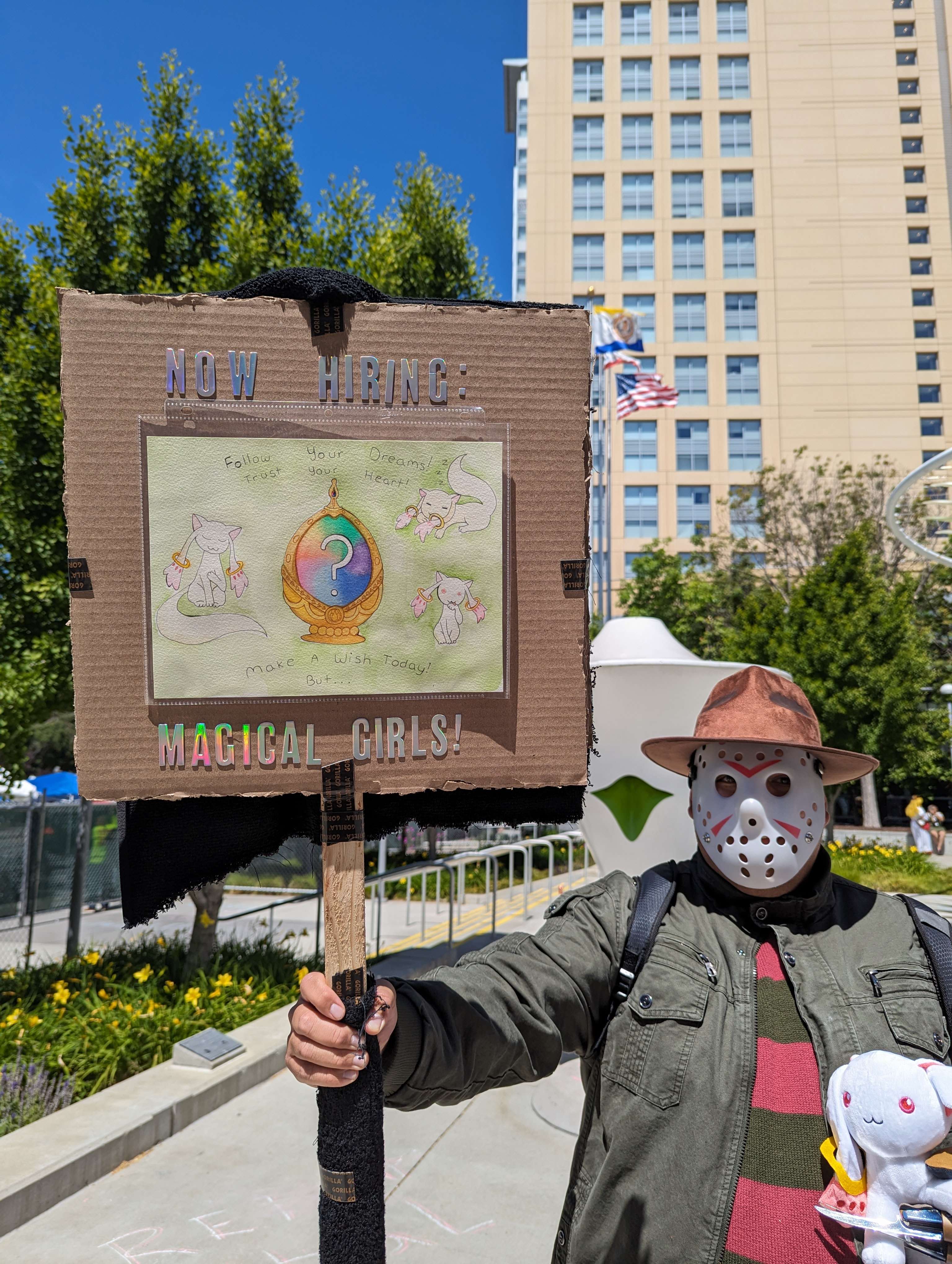 Cosplayer dressing up as a horror character at Fanime outside the convention center