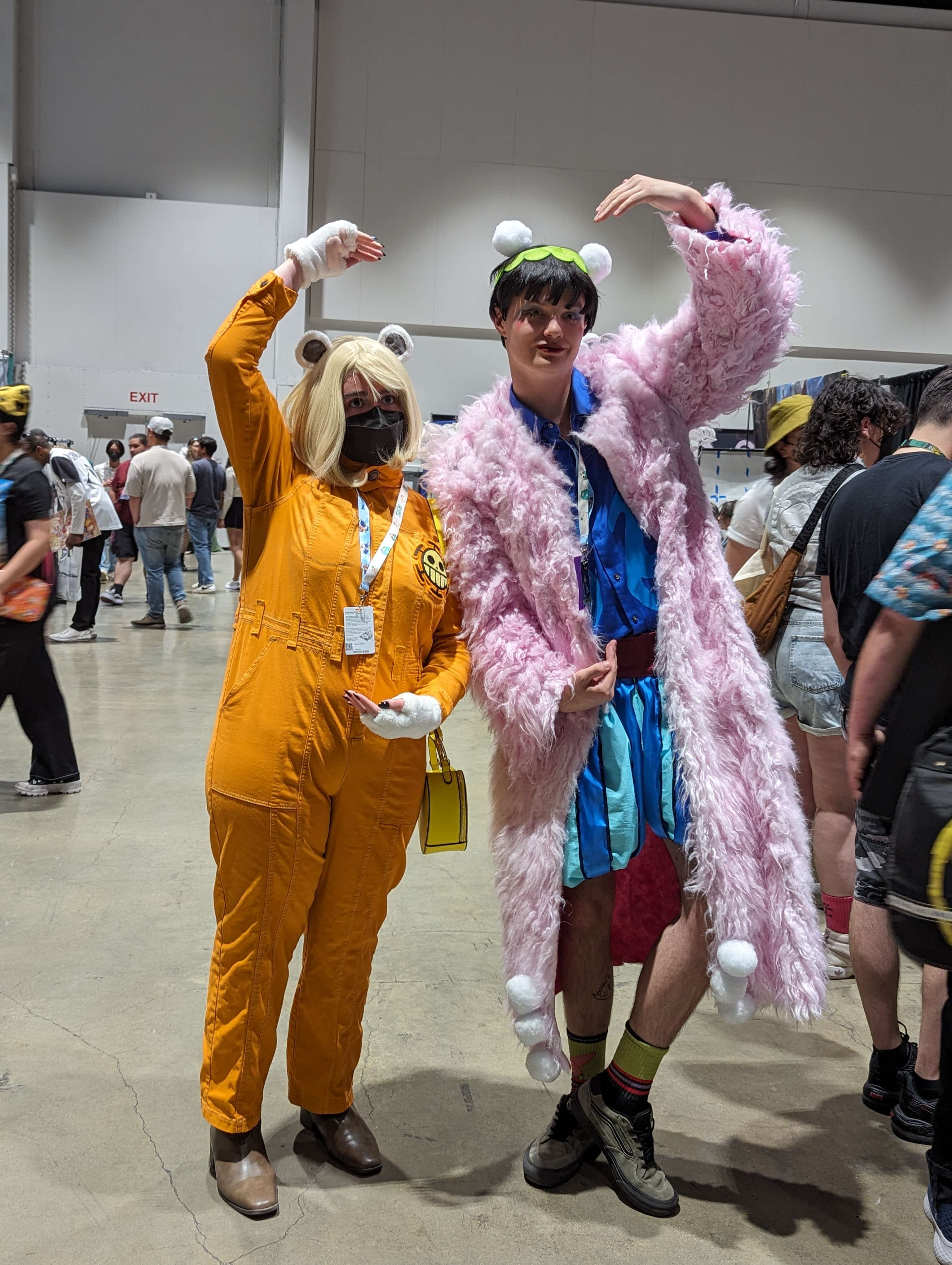 Cosplayers dressing up as One Piece characters at Fanime inside the convention center