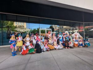 Cosplayers at the Magical Girl cosplay gathering dressed up at Fanime