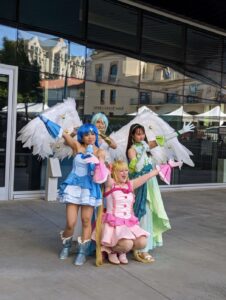 Cosplayers at the Magical Girl cosplay gathering dressed up at Fanime