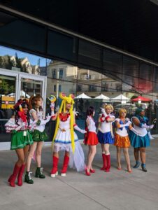 Cosplayers at the Magical Girl cosplay gathering dressed up at Fanime