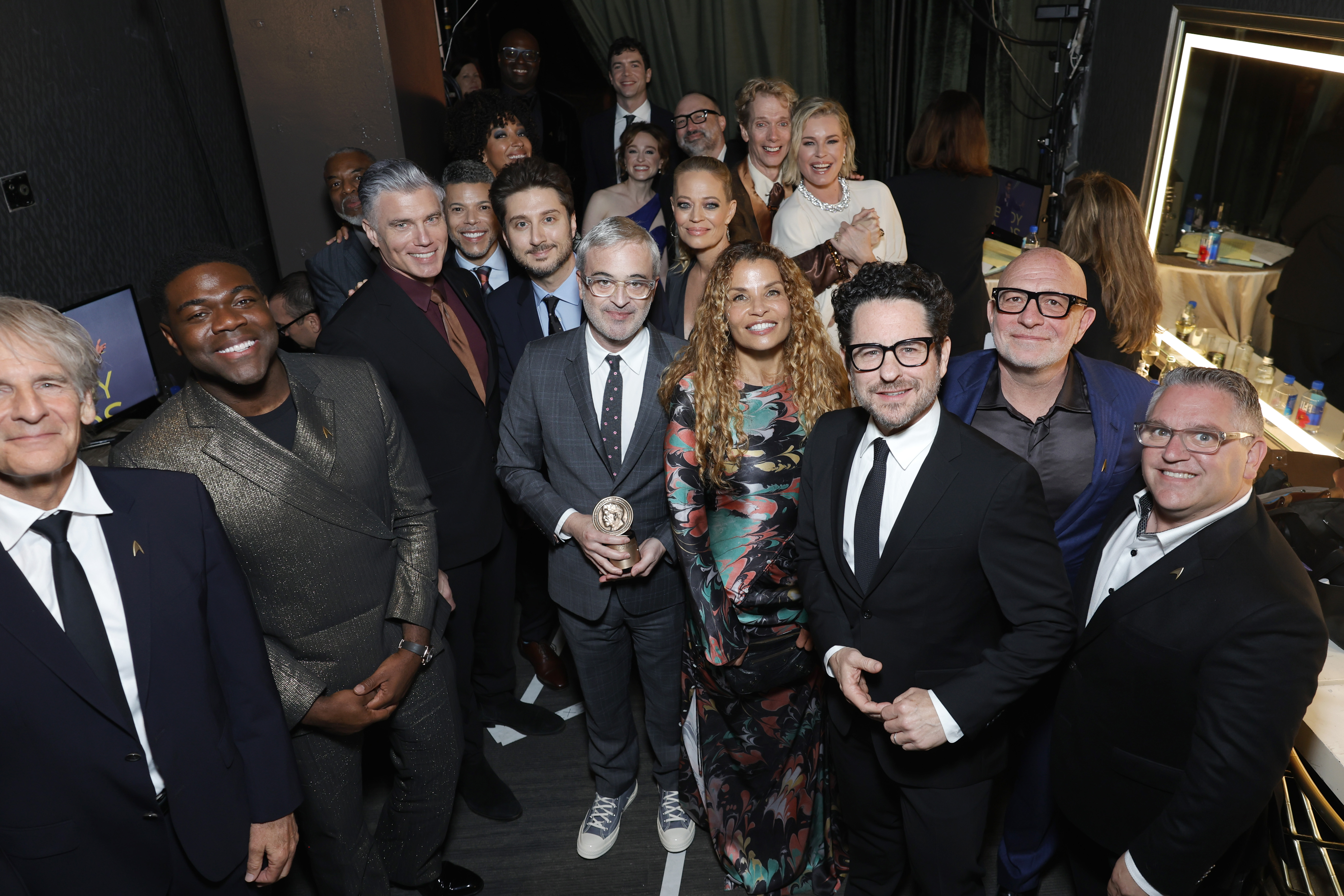 (L-R) Scott Bakula, Sam Richardson, LeVar Burton, Anson Mount, Wilson Cruz, Tawny Newsome, Olatunde Osunsanmi, Terry Matalas, Alex Kurtzman, Ethan Peck, Noga Landau, Jeri Ryan, Henry Alonso Myers, Jenny Lumet, Doug Jones, Rebecca Romijn, J. J. Abrams, Akiva Goldsman and Trevor Roth attend the 2024 Peabody Awards at Beverly Wilshire, A Four Seasons Hotel