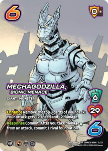 GODZILLA Challenger Series for King Ghidorah + Rodan" character card, Mechagodzilla character card.