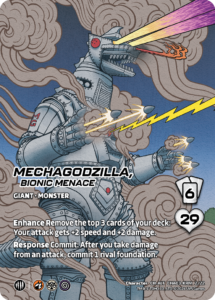 GODZILLA Challenger Series for King Ghidorah + Rodan" character card, Mechagodzilla character card.