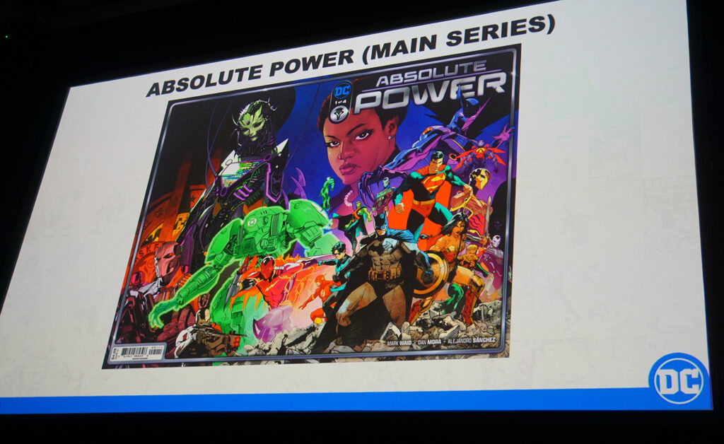 Absolute Power cover at displayed on a screen at San Diego Comic Con.