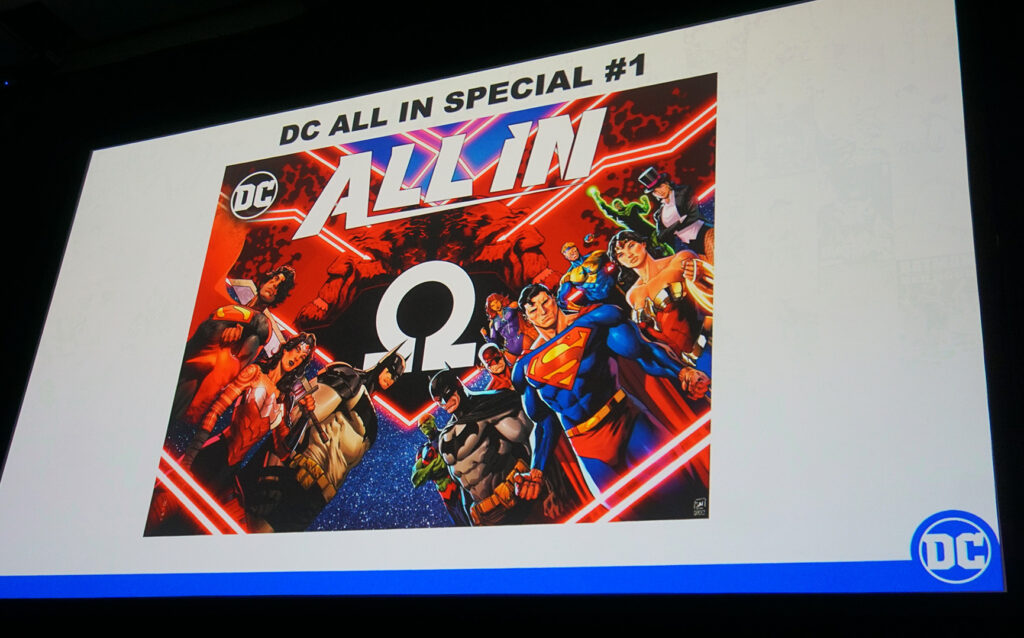 All In cover at displayed on a screen at San Diego Comic Con.