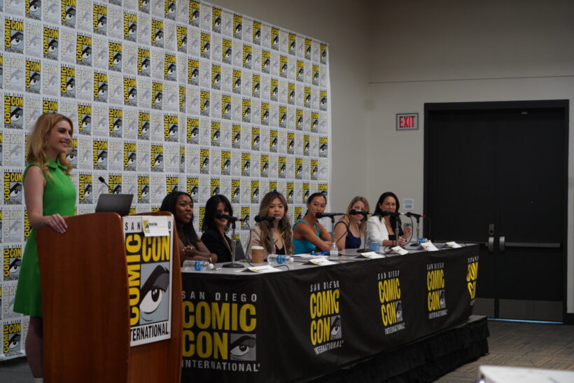 victoria male moderating the hollywood game changers panel at sdcc