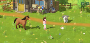 Harvest Moon: Home Sweet Home screenshot with chibi animals on the farm