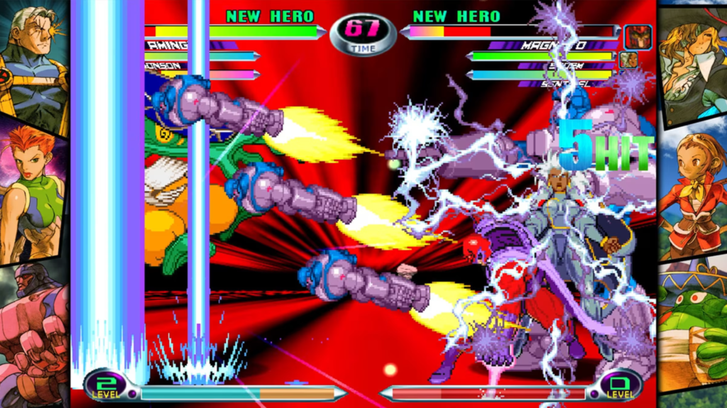 Triple Combo Attack in Marvel Vs. Capcom 2 from Storm, Sentinel, and Magneto