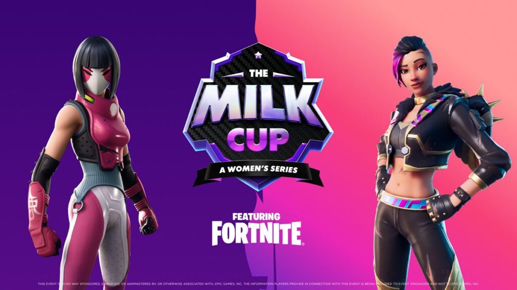 The Milk Cup Fortnite Logo with Fortnite Characters on either side