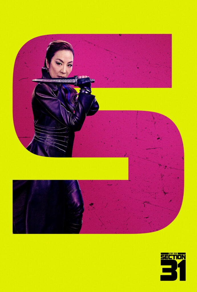 Star Trek Section 31 Teaser Art of Michelle Yeoh posing with weapon with the letter S from the series title