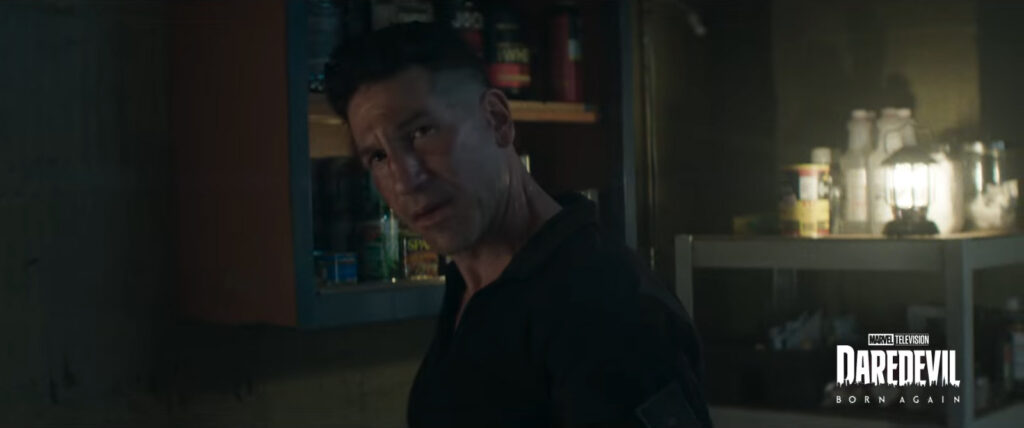 The Punisher in a sparsely-decorated but well-stocked living space. Screenshot from the Disney+ Marvel 2025 "Look Ahead" trailer.