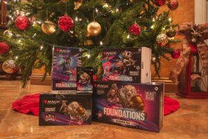 Magic: The Gathering Foundations Haul beneath a Christmas tree