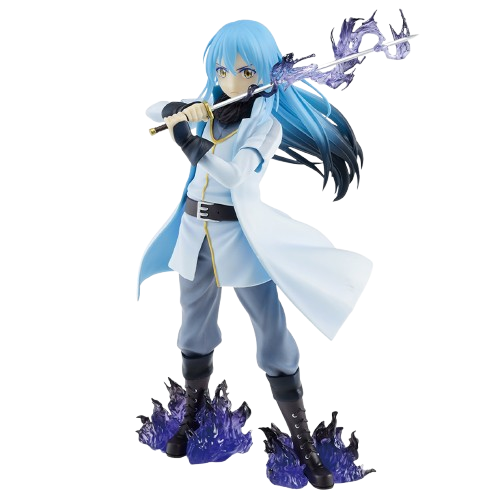 rimuru tempest with long blue hair and white outfit standing up, gift anime collector