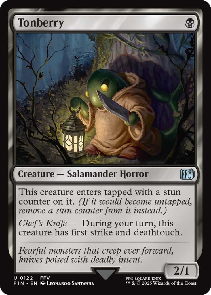 The Tonberry card is peak Magic: The Gathering design.