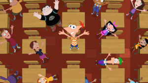 Phineas, Ferb, Isabella, Baljeet, and Buford and their classmates since the new summer anthem.